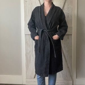 Black Denim Trench/Jacket/Robe with Waist Tie Belt (L)